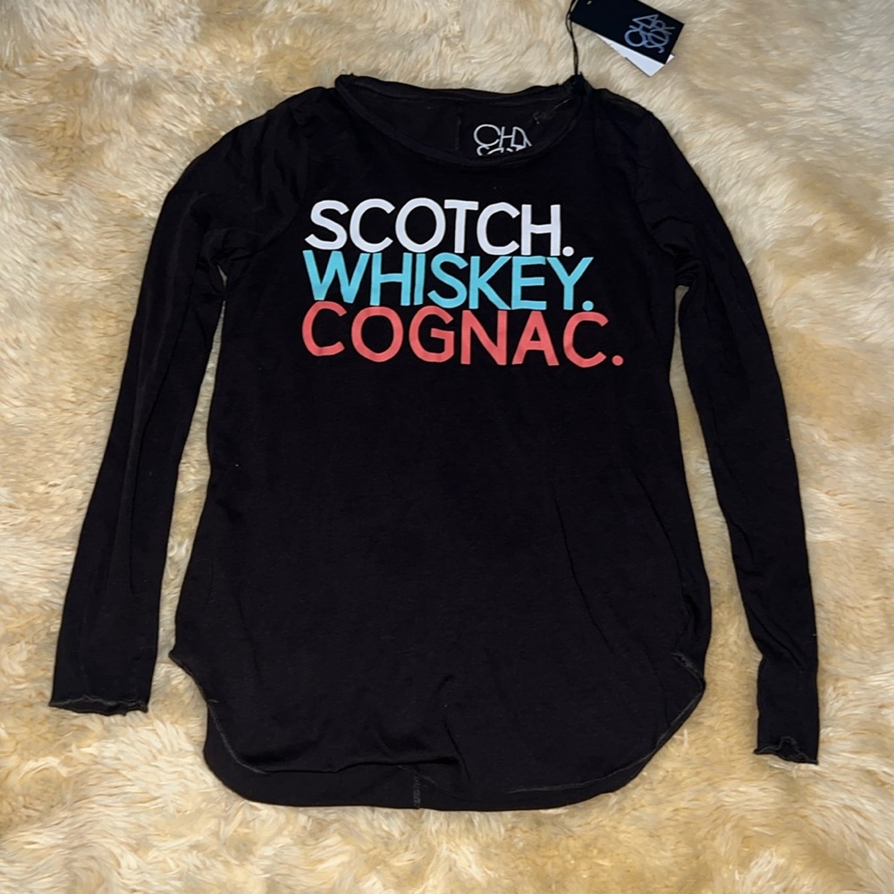 NWT Chaser Revolve Black SCOTCH WHISKEY COGNAC tissue soft long sleeve tee XS